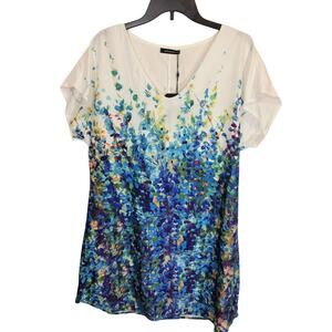 NWT Just Fashion Short Sleeve Shift Dress or Tunic Artsy Floral Women's 3XL